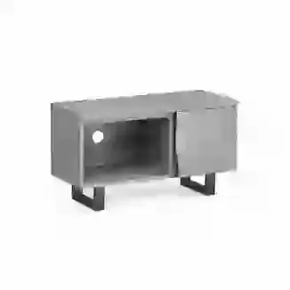 Small Grey Oak Finish TV Unit with Cupboard Door, Shelf, Recessed Handle & Metal legs